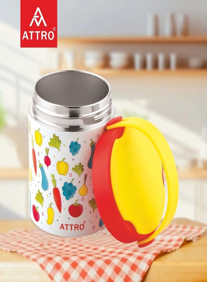 ATTRO Happy Go Insulated ISI certified Stainless Steel Soup Jar for Kids - 500ml, Leakproof, Long Temperature,Fruity Veggie Fun Yellow Print,Ideal for Kids,Adults, School, Office,Picnic,Travel - Image 2